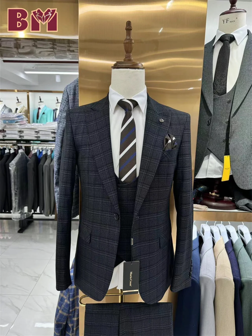 Smart Plaid Men Suit Compendium Classic Office Summits Clever Multicolor Suit Delightful Single Breasted Wedding Presentation