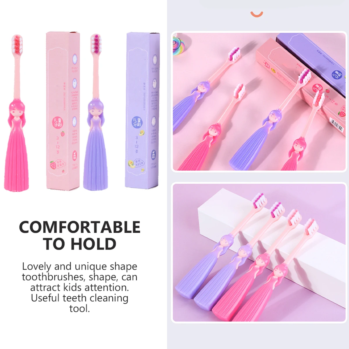 

4pcs Kids Toothbrush Bristles PP Nylon Ergonomic Design for Toddlers Daily Travel Teeth Cleaning Tool