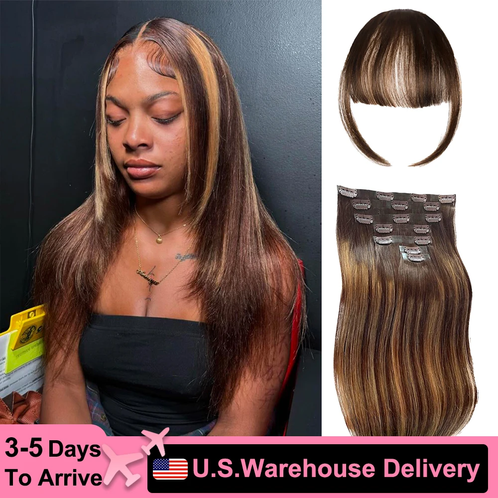 4/27 Highlight 12A Human Hair in Hair Extension Human Hair Long Straight 18-24inch Clip in Extensions Human Hair 10pcs/140g