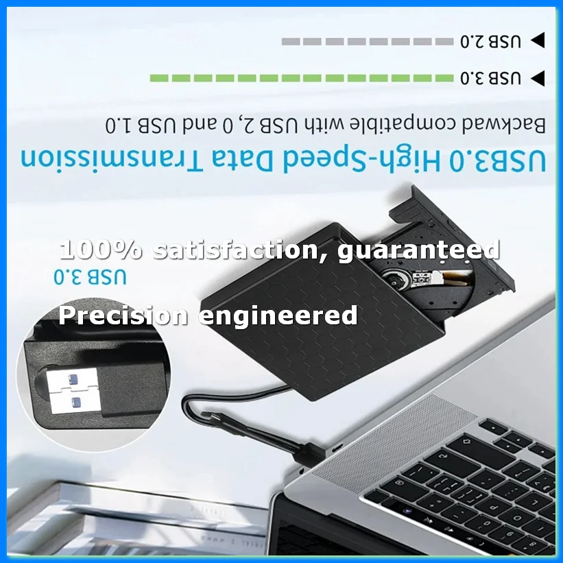 

External DVD Drive USB 3.0 Portable +/-RW Player for CD ROM Burner Compatible with Laptop Desktop PC-A31R