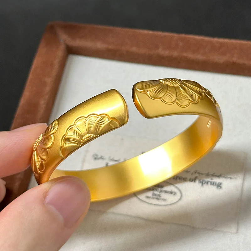 

Gold Shop Same Style 9999 24K Real Gold Women's Gold Bracelet Large Wide Face Sunflower Women's Gift Exquisite and Beautiful Jew