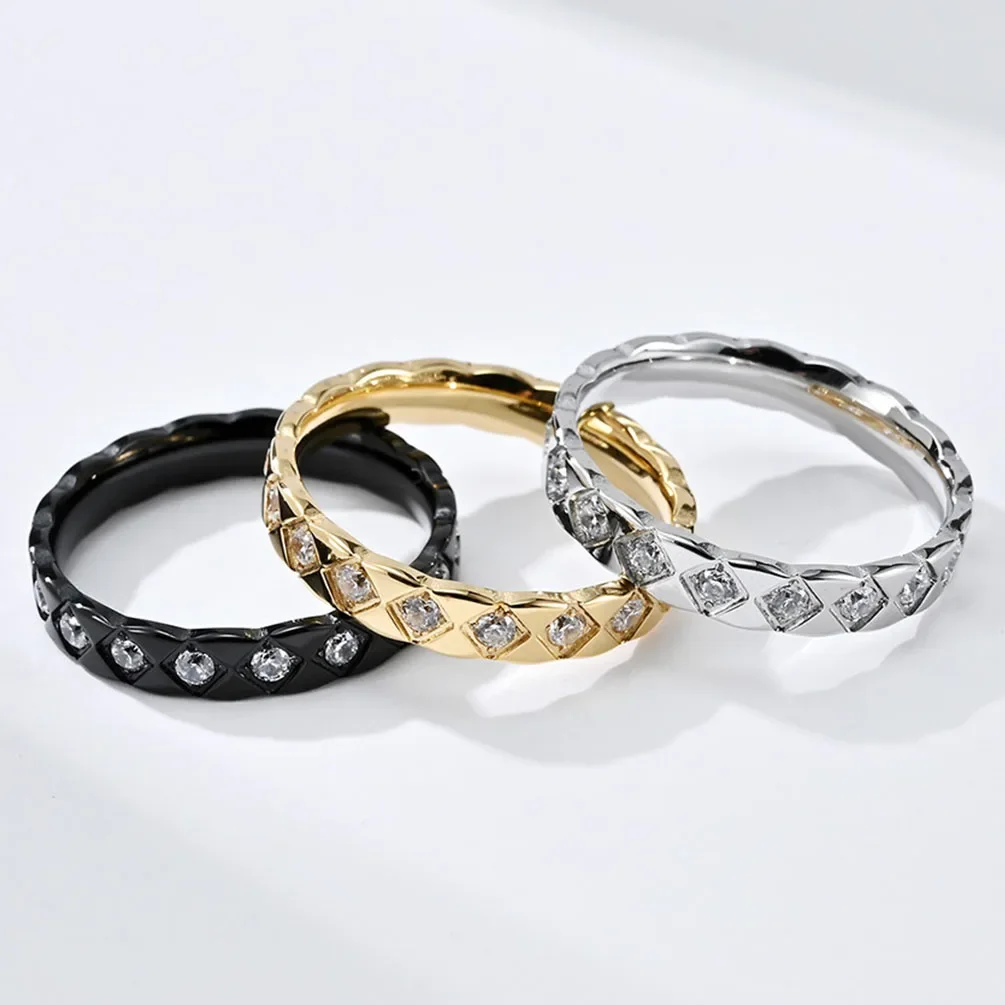 

Stainless Steel Rings for Women Elegant Shinnying Zircon Charming Simple Stacking Rhombus Engagement Wedding Jewelry Lover Gifts