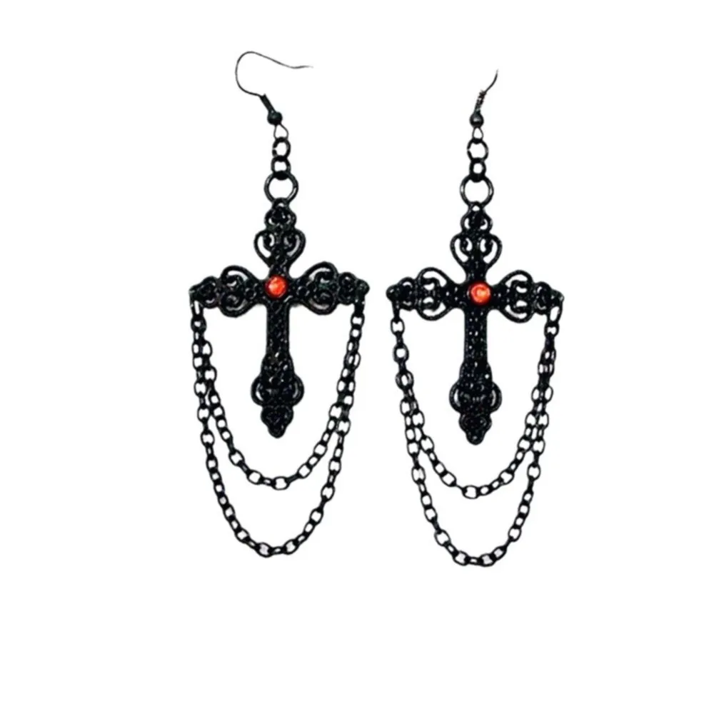 Dark Gothic Vintage Middle Ages Black Cross Earrings Drop Earrings For Men Women Goth Punk Fashion Jewelry Accessories Wholesale