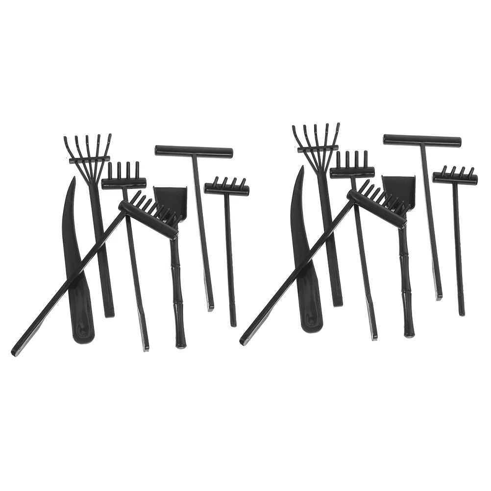 Juego de rastrillos de jardín Zen, Mini herramientas negras para casa de té, decoración de estantería, suministros duraderos de plástico, accesorios, caja de arena, 1 Juego