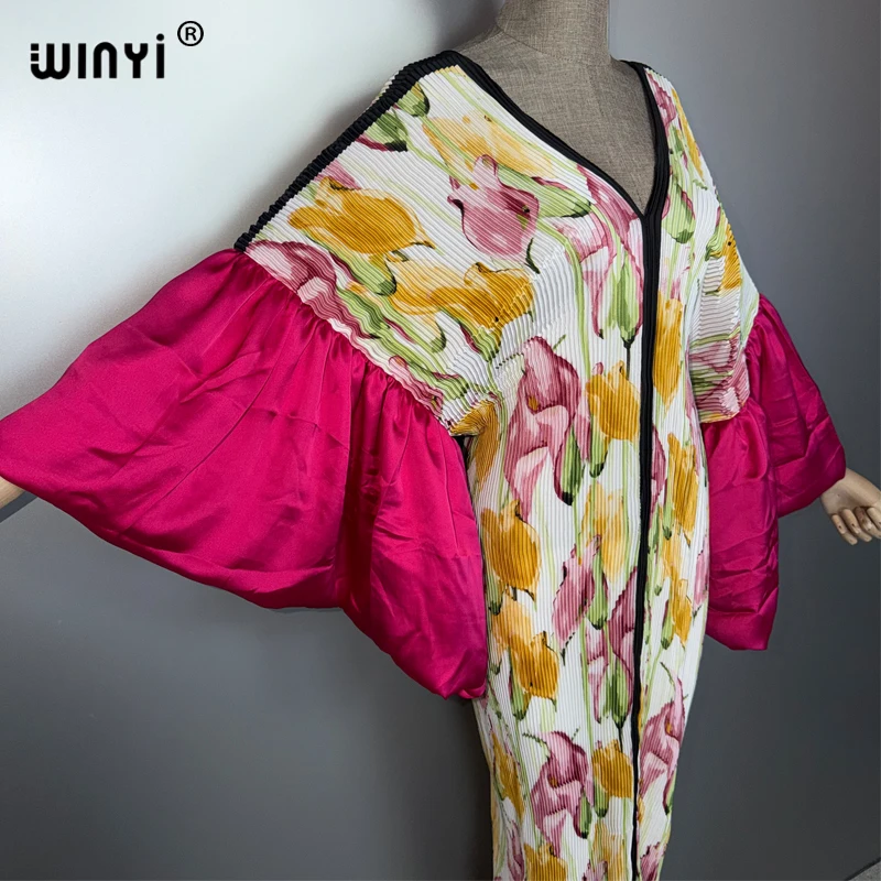 WINYI Geplooide elastische slanke jurk casual beach cover up moslim vrouw kaftan abaya dubai luxe lange down boho avondjurk