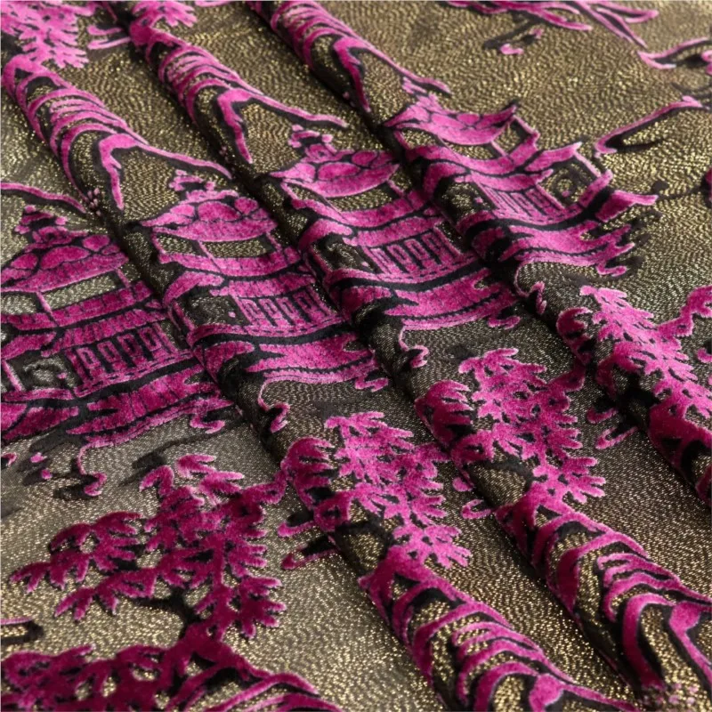

Woven brocade fleece fabric with golden rose-patterned velvet viscose for cheongsam dresses wedding gowns and evening