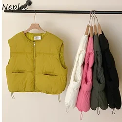 Neploe 2024 Autumn Winter New Cotton Vest for Women Fashion All-match O-neck Zipper Coat Y2k Sleeveless Loose Tops Mujer