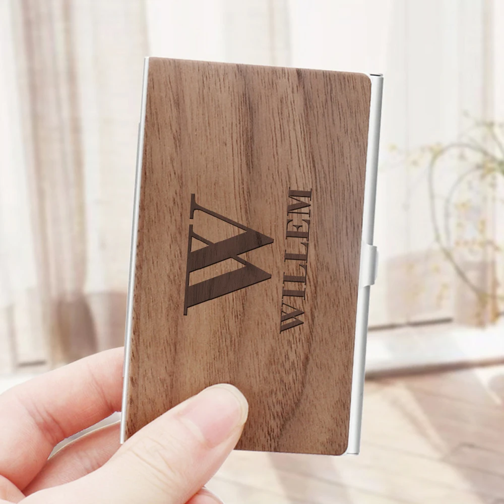 1-teiliger Visitenkartenhalter aus Metall, Kreditkartenhalter aus Holz und Aluminiumlegierung, dünner Klapp-Visitenkartenhalter für Damen