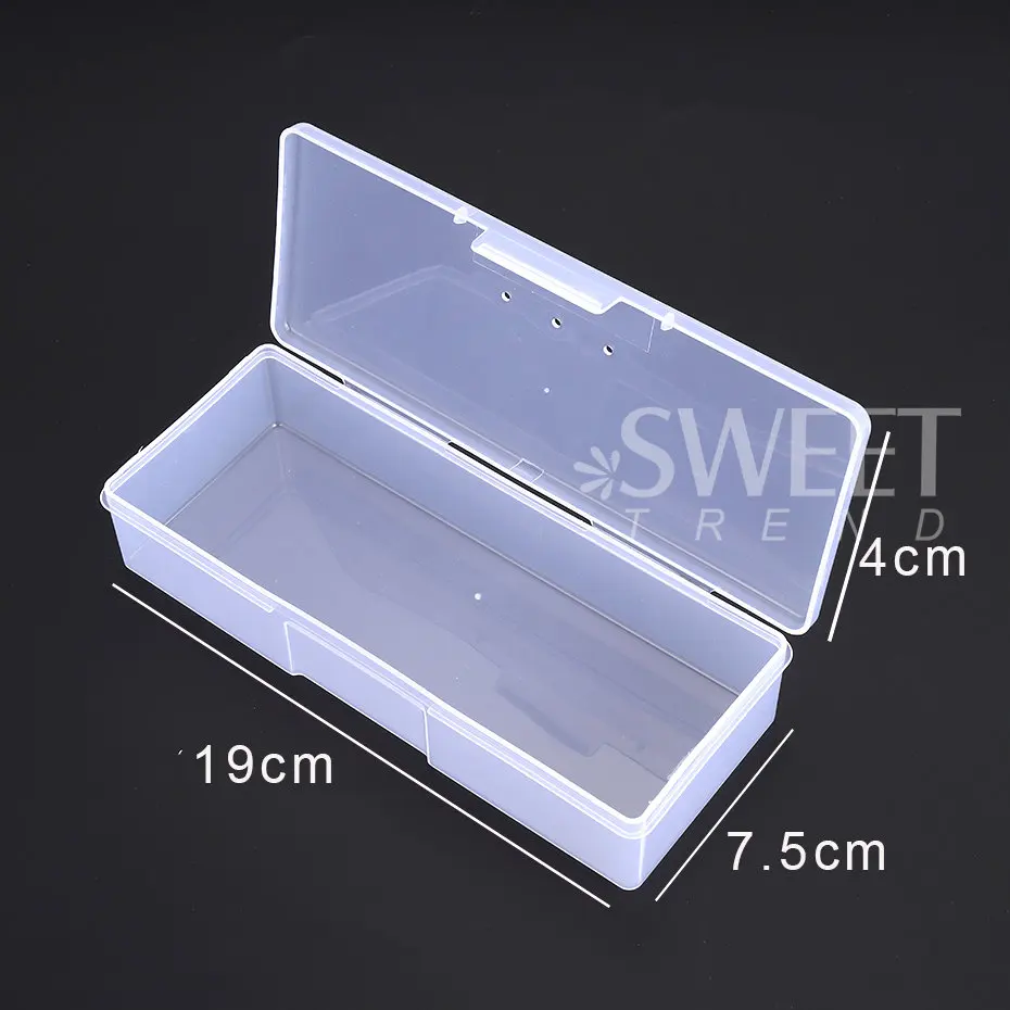 Nails Art Organizer Box Storage Tools Rectangle Clear Pink Storage Box Pen Brush Polishing Nail Buffer Files Plastic Container