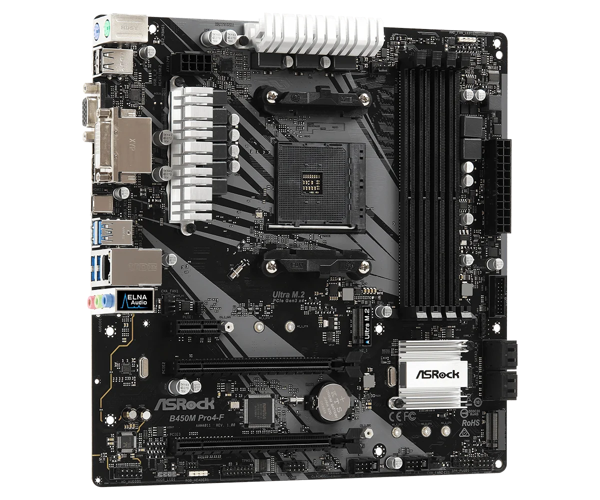 Материнская плата ASRock B450M Pro4-F Micro ATX AMD B450 с разъемом AM4 DDR4 SATA3 HDMI DVI-D VGA Audio, новинка для Ryzen 2000/3000/4000