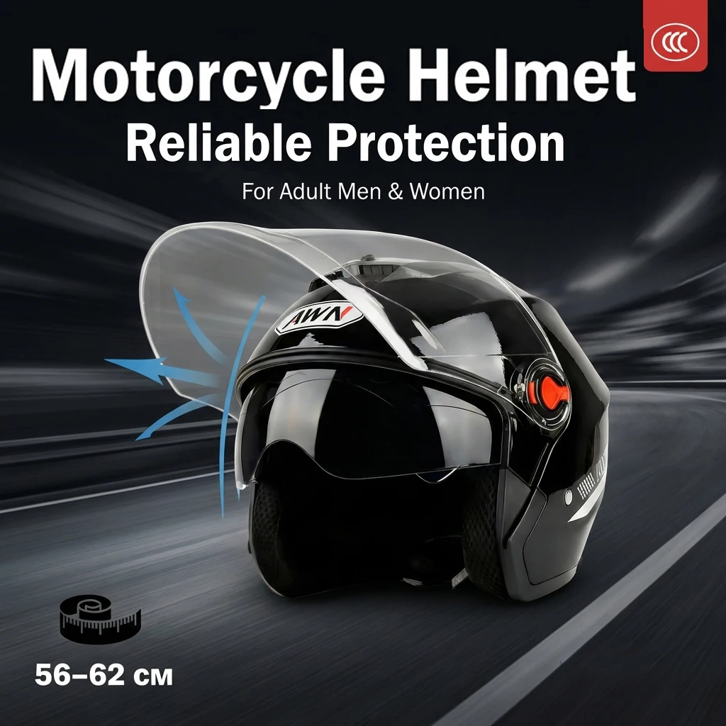 

Мотоциклетный шлем-полумаска с защитой от запотевания, корпус из поликарбоната, комфортный, дышащий, с подкладкой, сертифицированный, для безопасной езды по городу, для мужчин и женщин