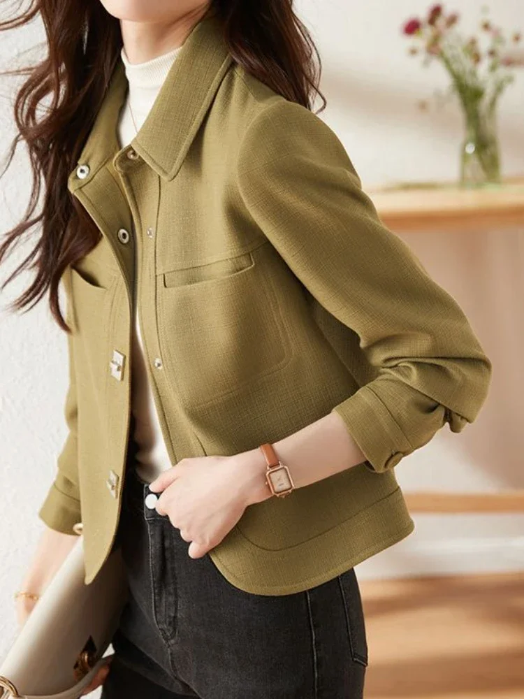 Fashion Korean Jackets Slim Versatile Temperament Vintage Short Coat Women Casual Solid Color Autumn New Metal Lock Jacket Women