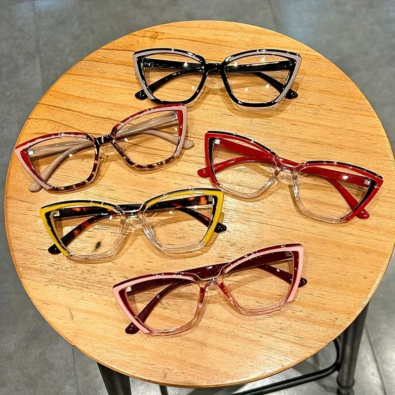 Neue modische personalisierte Spleißfarbe trendige vielseitige flache Spiegel bunte Cat Eye Mode Anti-Blaulicht-Brille