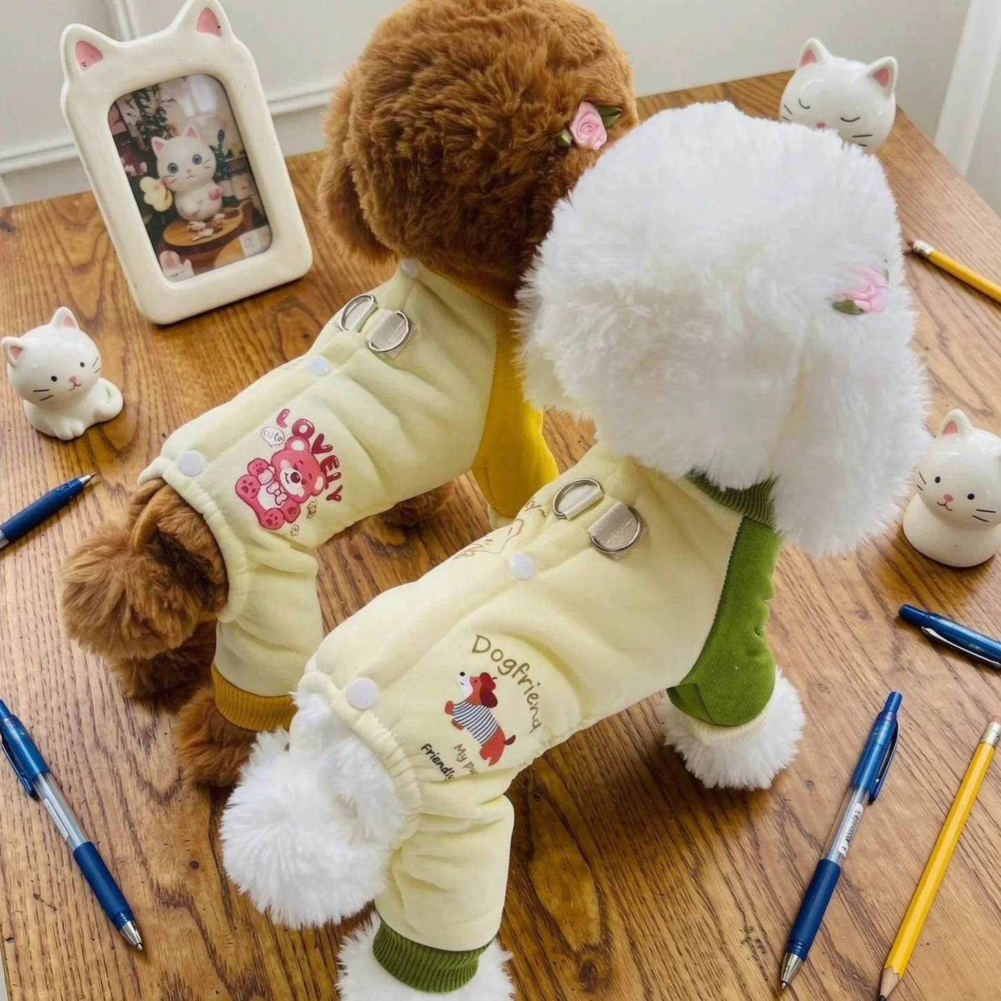 Pet Autumn and Winter Four Legged Clothes Teddy Cat Winter Plush Coat Patchwork Jumpsuit Puppy Clothes Dog Pajama