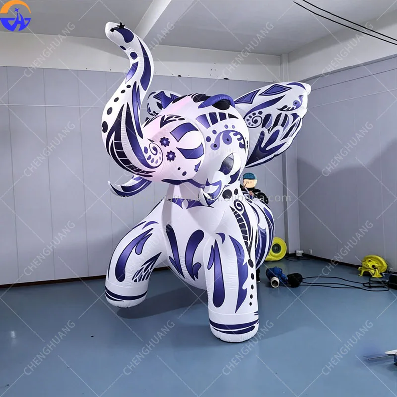 Colorful Pattern LED Phosphorescent Inflatable Walking Elephant Mascot, Wearable Back Type Prop for Bar Nightclub Party Atmosphe