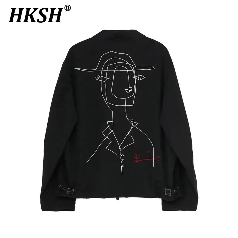 HKSH Spring Autumn New Men's Tide Dark Embroidered Jackets Niche Print Punk Streetwear Japanese Chic Coats Gothic Outwear HK1991