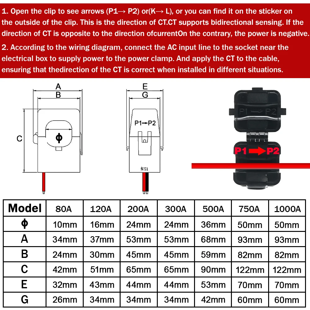 TUYA Wifi Smart 3 Phase Bi-Directional Measurement Energy kWh Meter Monitor 80A 120A 300A 500A Power Clamp Current Transformer