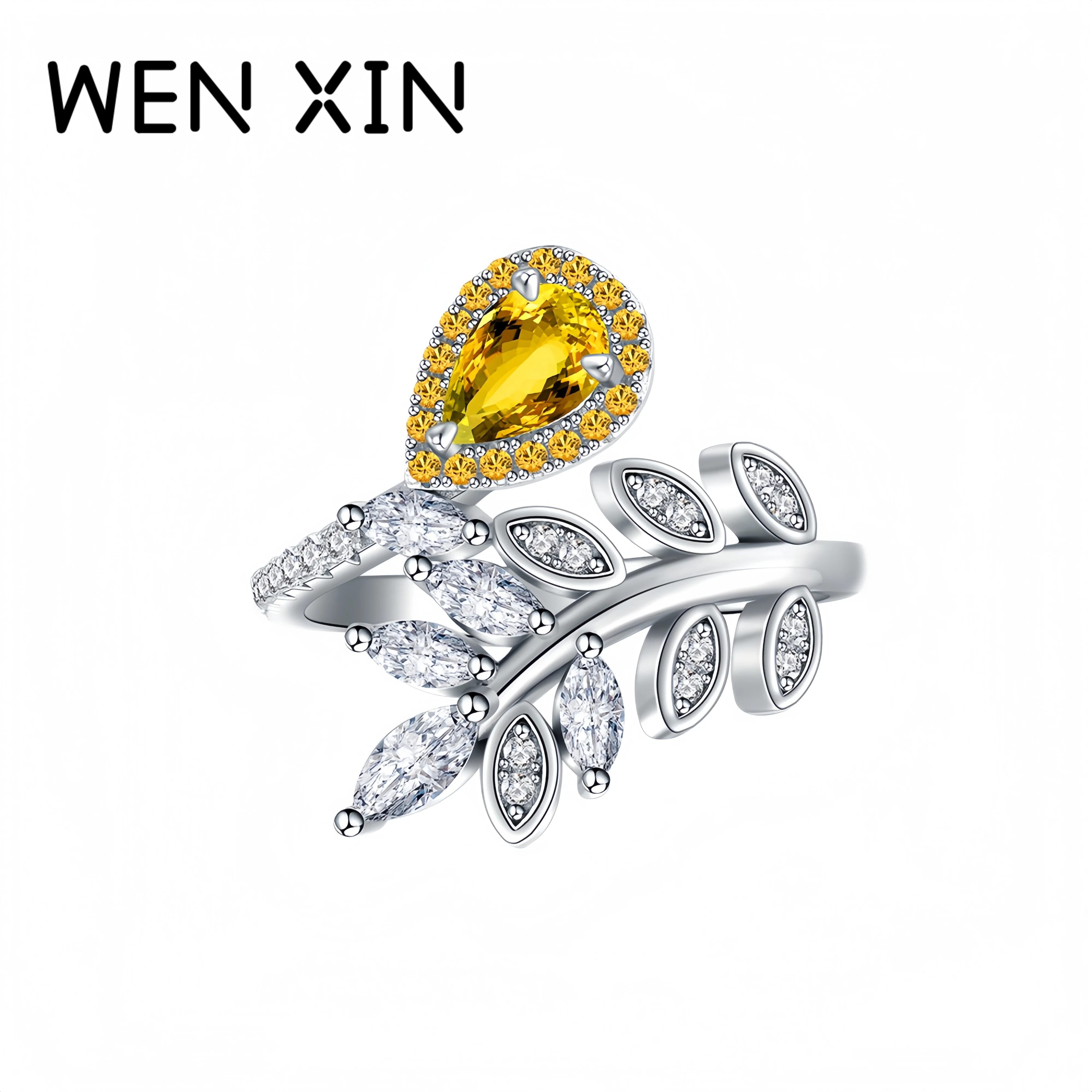 

WENXIN Luxury Water Drop leaf 925 Sterling Silver Rings For Women Lab Grown High Carbon Diamond Zircon Ring Fine Jewelry