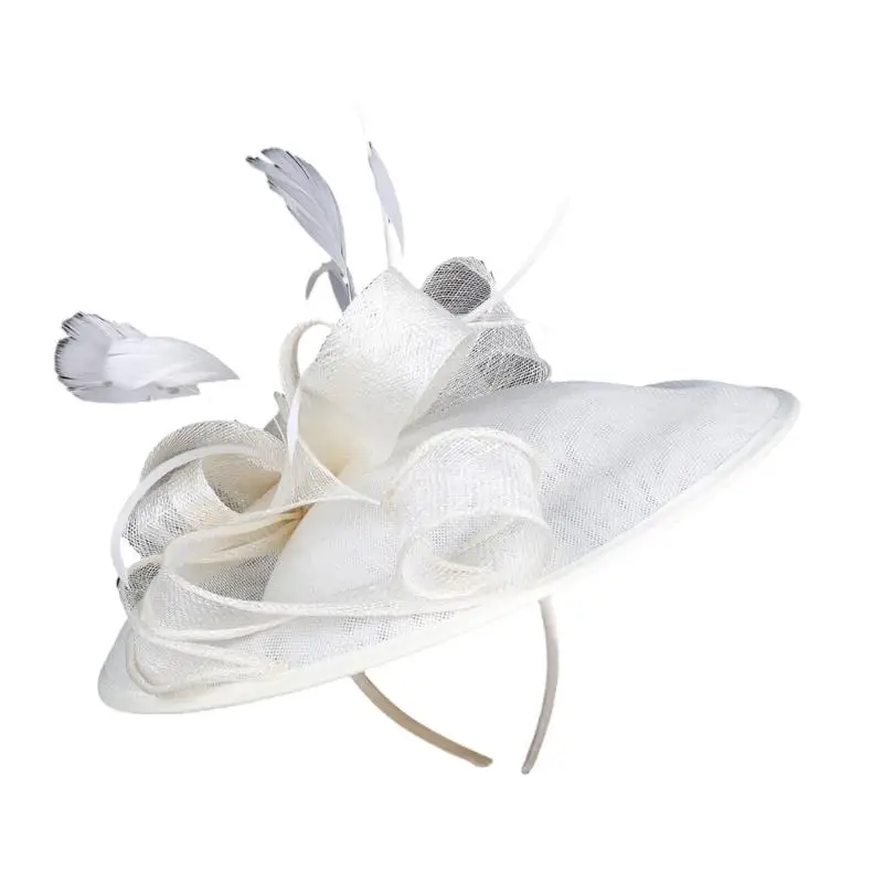 39BD Elegant Derby Race Hat Feathered Sinamay Fascinator Headwear For Weddings Event