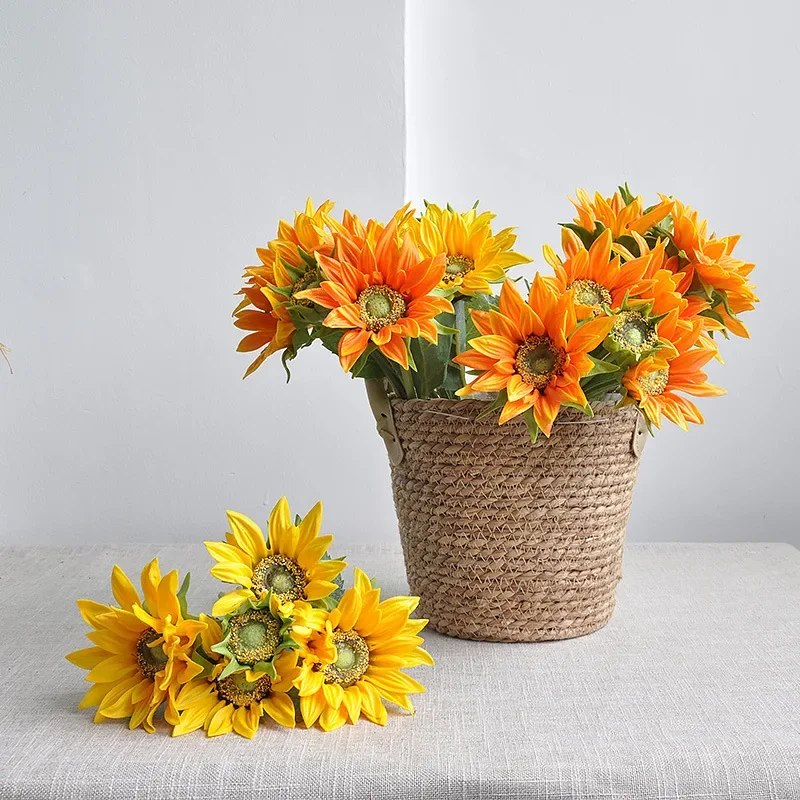 78CM Sunflower Artificial Flower,Single Stem with 2 Heads,Farmhouse Style Decor,Photography Prop