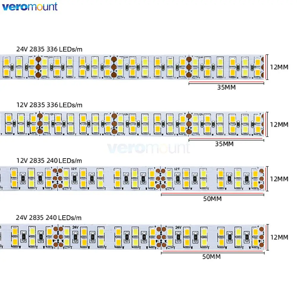 12V 24V Double Row 240LEDs/m 336LEDs/m 5m Dual White SMD 2835 CCT LED Strip Light Color Temperature Adjustable Flexible LED Tape