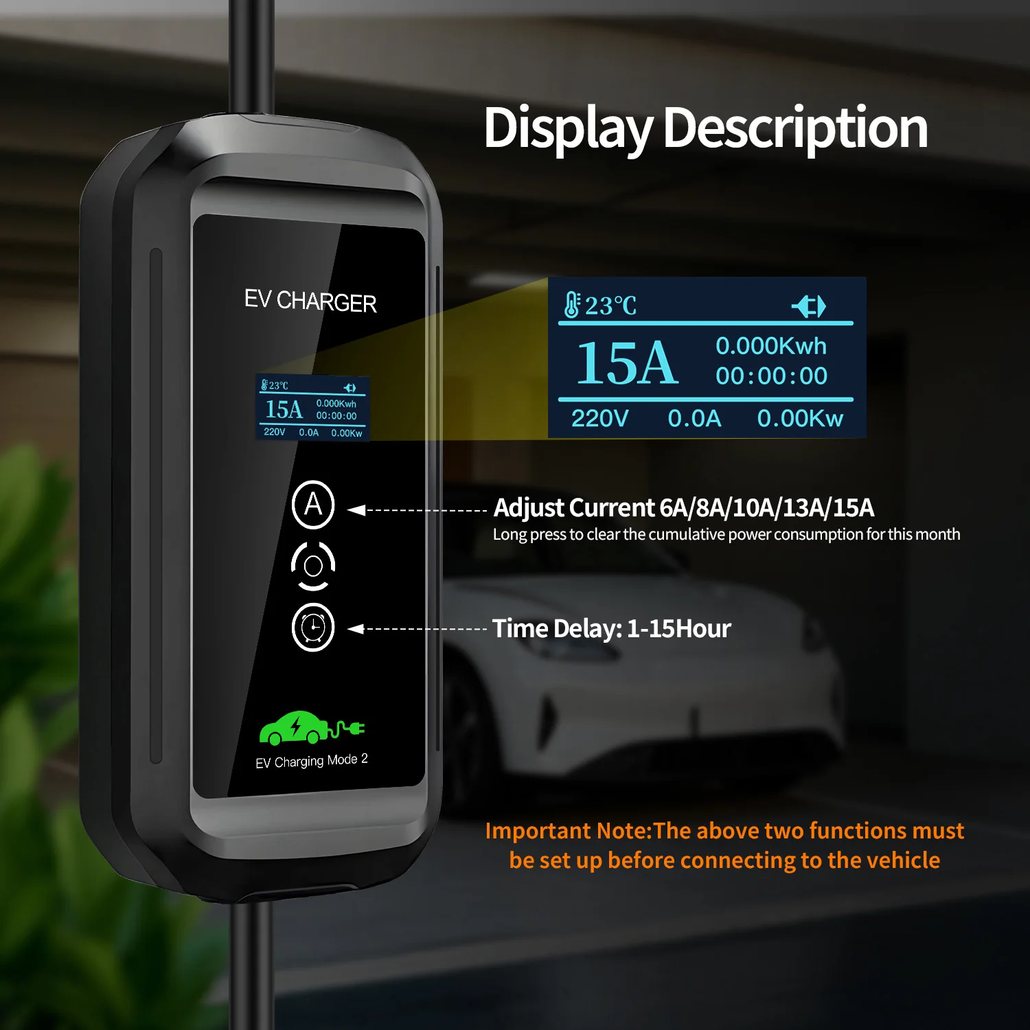 GOODCELL Type2 EV chargeur AU NZ prise-6-15A réglable IP66 EVSE Portable maison charge pour voitures électriques