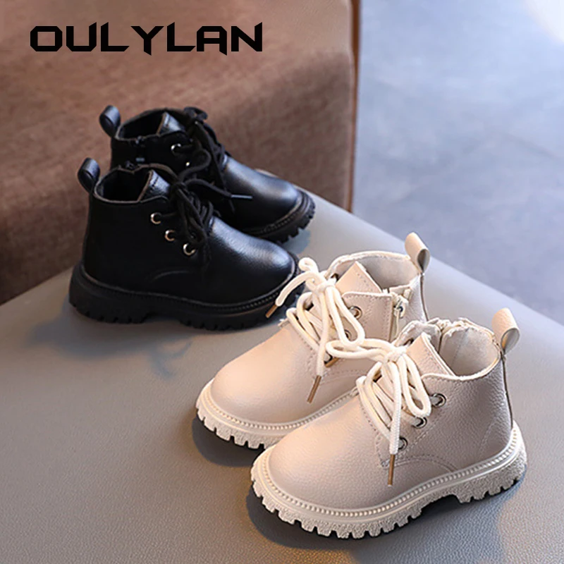 2024 Children Boots Autumn Winter Solid Color Shoe Boys Leather Boots Girls Fashion Short Snow Boots Toddler Shoes