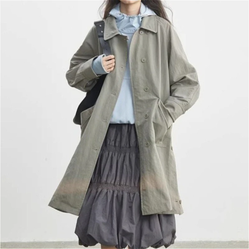 

Coat Women Mid Length Coats Turn Down Collar Jackets Vintage Y2k Streetwear Work Casual Loose Elegant Splice Jacket 2026 Spring