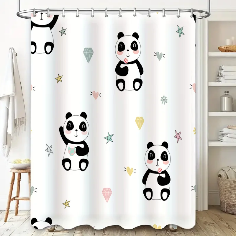 Cute Cartoon Panda Bear Print Shower Curtain Waterproof Fabric Home Decor Bathroom Window Decorations Accessories