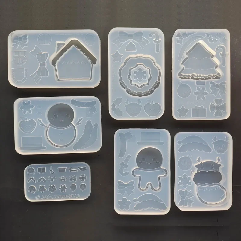 DIY Epoxy Resin Mold Christmas Shaker Mold Quicksand Mold Set Tree House Snowman Pendant Silicone Mold