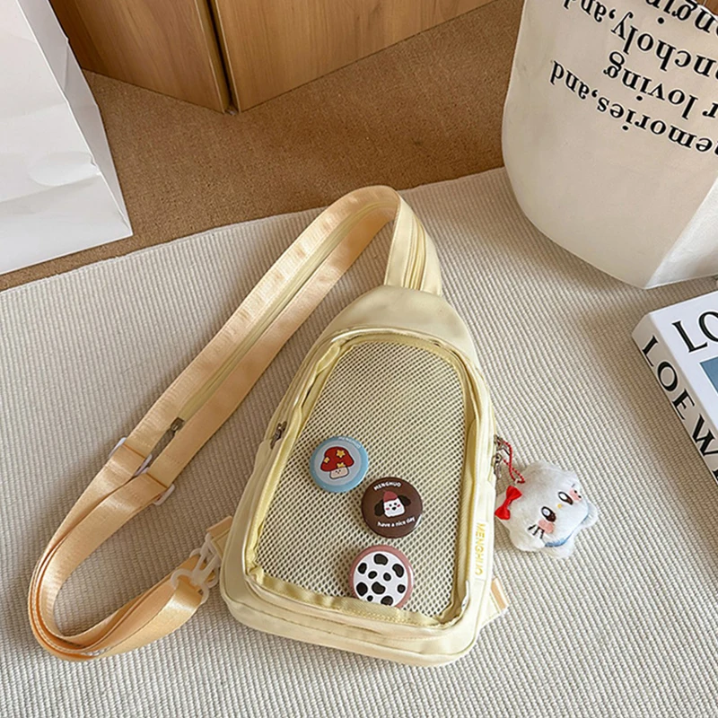 

Cute Japanese Ita Chest Bag, Lightweight Nylon Backpack With Transparent Pocket, Waterproof Women's Kawaii Display Bag