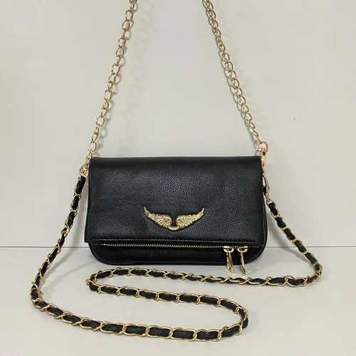 Imagen 2 del producto 2025 nuevo bolso ZV de moda para mujer, Mini bolso negro con alas de diamante, bolso tipo sobre con cadena de diseño de lujo