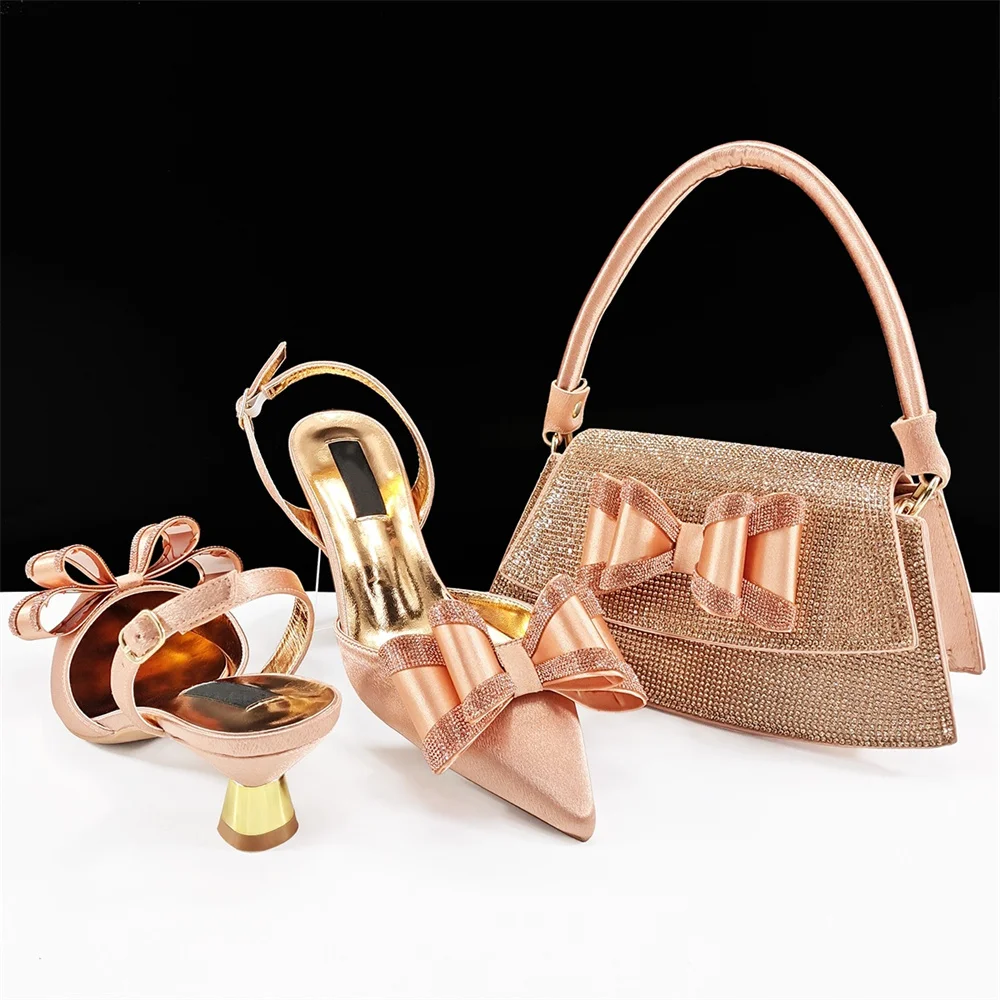 

Hot Selling Rhinestone Wedding Shoes And Bag Set Newest Design Italian Women Pumps Shoes And Bag Set Size 38-43 On Sale