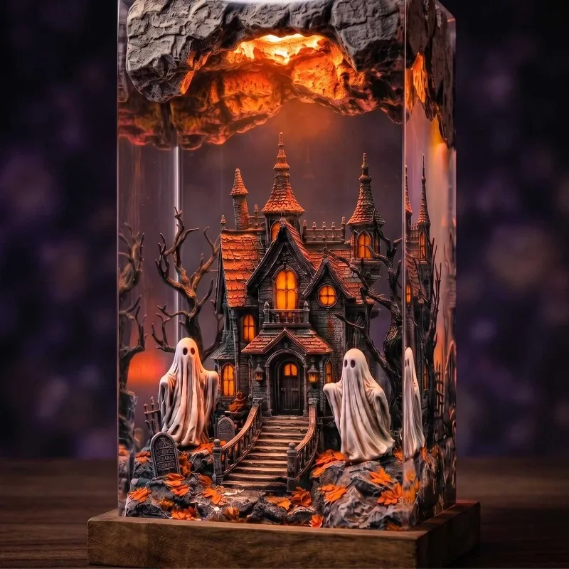 Halloween atmosphere resin lights, ghost jack-o-lanterns handmade horror haunted house decoration night lights holiday gifts