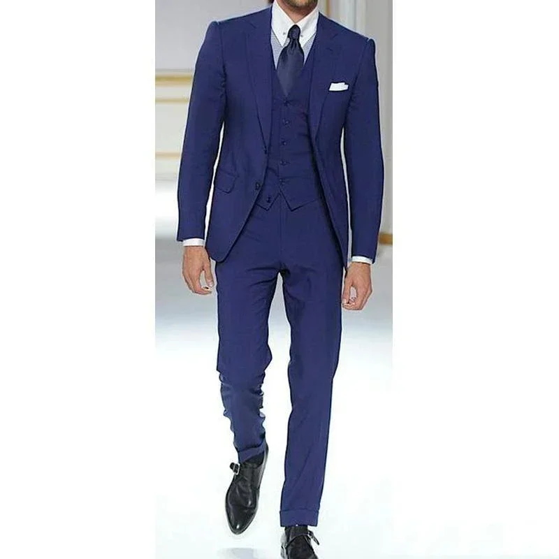 2024 Blue Fashion High Street Men Suit Casual Slim Fit Notch Lapel Blazers Hombre High Quality Custom 3 Piece Set Costume Homme