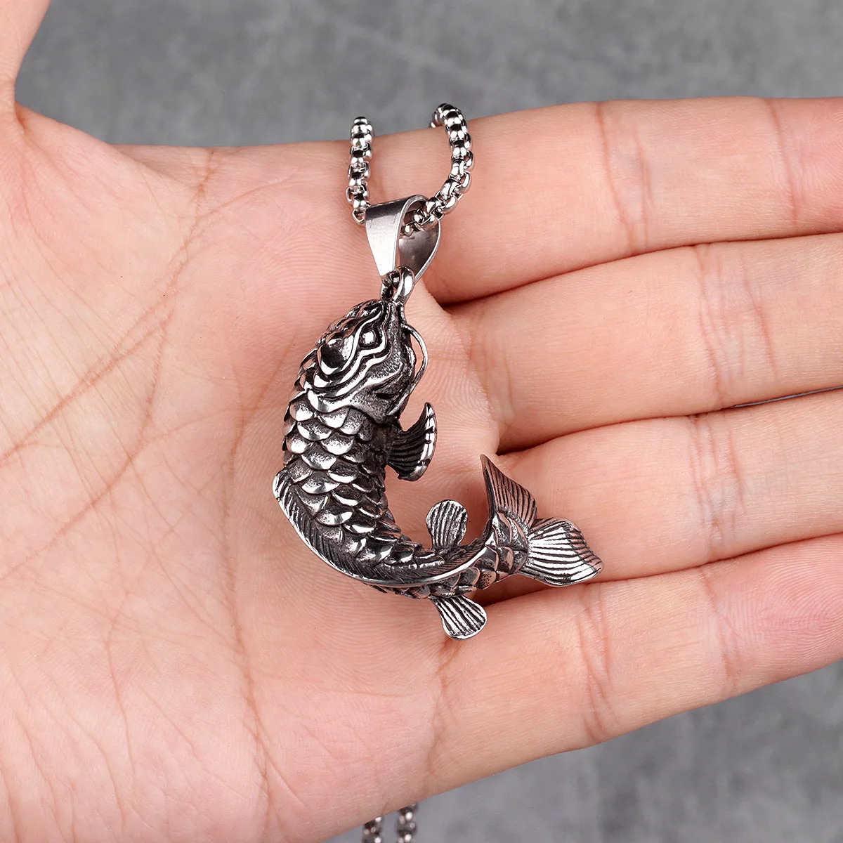 Koi Fish Animal Mens Long Necklaces Pendants Chain Punk Hip Hop for Boy Male Stainless Steel Jewelry Creativity Gift Wholesale