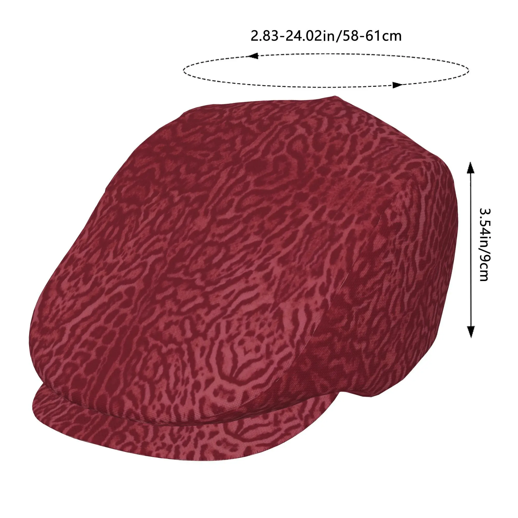 2D Flat - 1pc Burgundy Velvet Leopard Print for All-Over Printed Beret, Retro Newsboy Cap, Unisex, a Must-Have Fashion Accessory