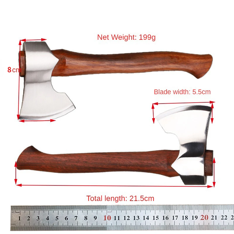 21.5cm Stainless Steel Sharp Mountain Axe Outdoor Camping Survival Felling Axes Sandalwood Handle Fixed Blade Knife With Case