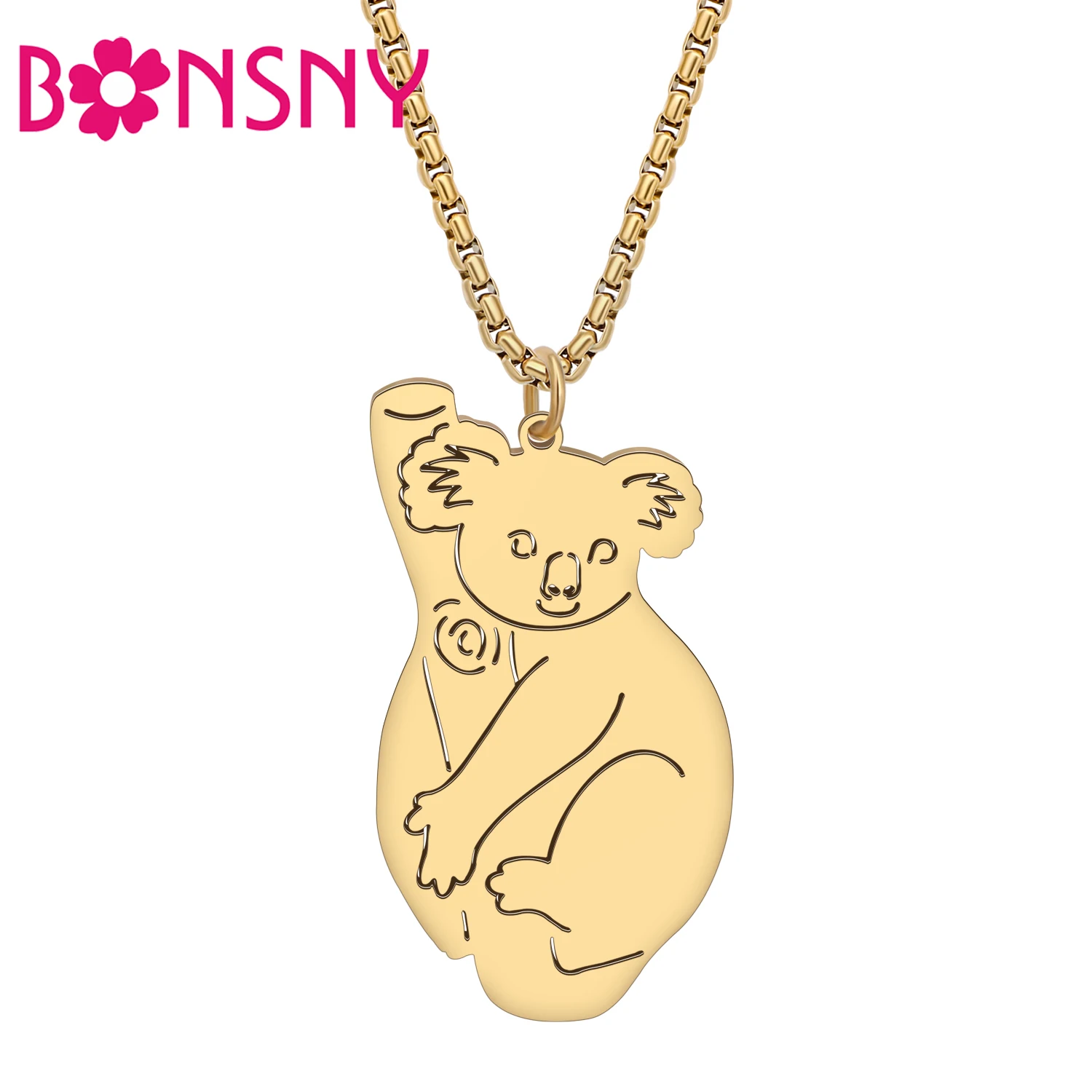 BONSNY Stainless Steel Adorable Koala Bear Necklace Wild Animals Pendant Gold Silver Plated Jewelry for Women Girls Charm Gifts