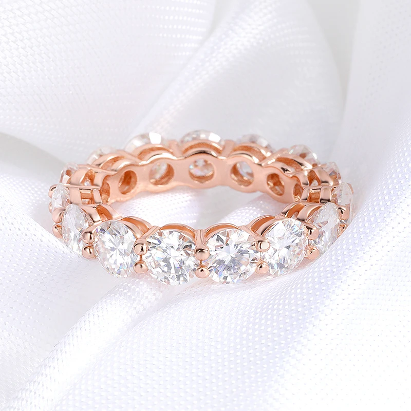 3‑3.5‑5MM D‑Color VVS1 Full Moissanite Band Ring Pass Diamond Tester S925 Sterling Silver Rose‑Gold‑Plated Luxury Sparkling Fine Jewelry Gift For Women Wedding Anniversary Daily Wear view 5