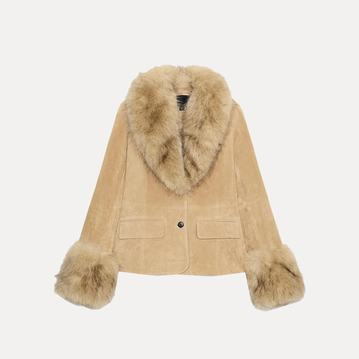 Z Traje con cuello de piel desmontable Faionable para mujer, informal, elegante, personalizado, largo, cierre de un solo botón