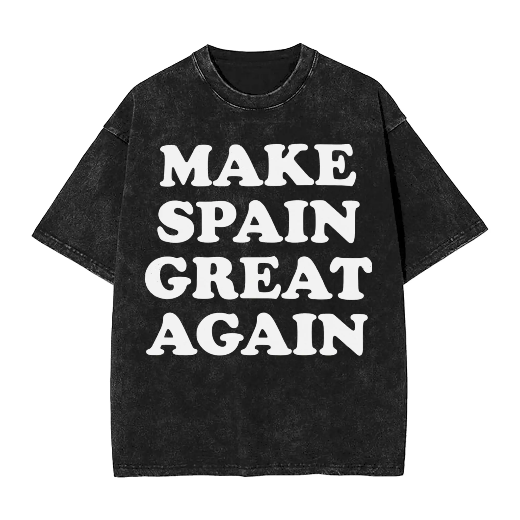 Funny Make Spain Great Again Funny Vintage Washed T-Shirt Men's 100%Cotton Short Sleeve  O-neck Summer Tops
