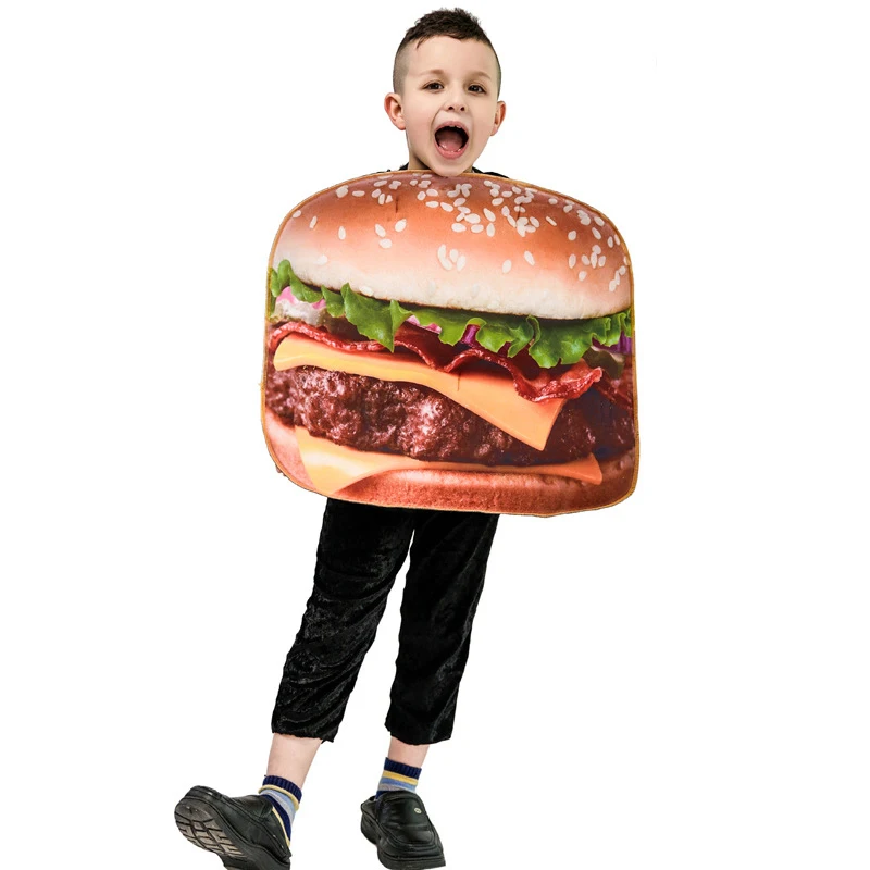 Disfraz de Cosplay de Hamburgo para niños, uniforme de fiesta de carnaval, comida divertida, Halloween, Navidad