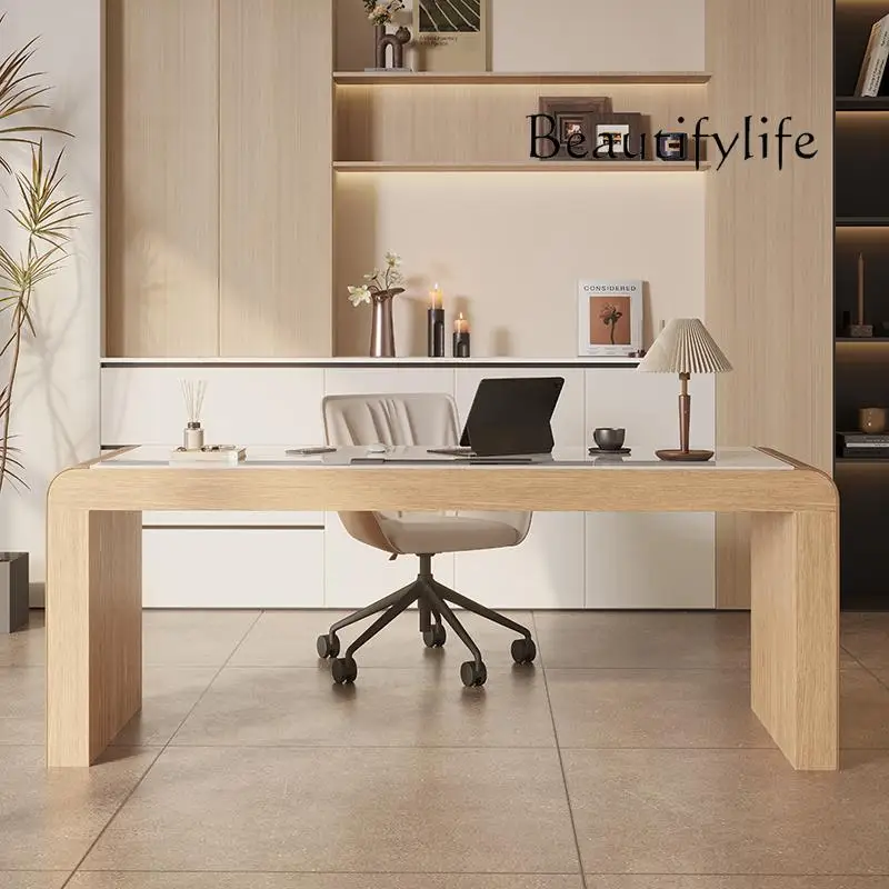 مكتب بلاطة صخرية إيطالية بسيطة وحديثة وبسيطة على طراز خشبي من خشب الرماد المنزلي