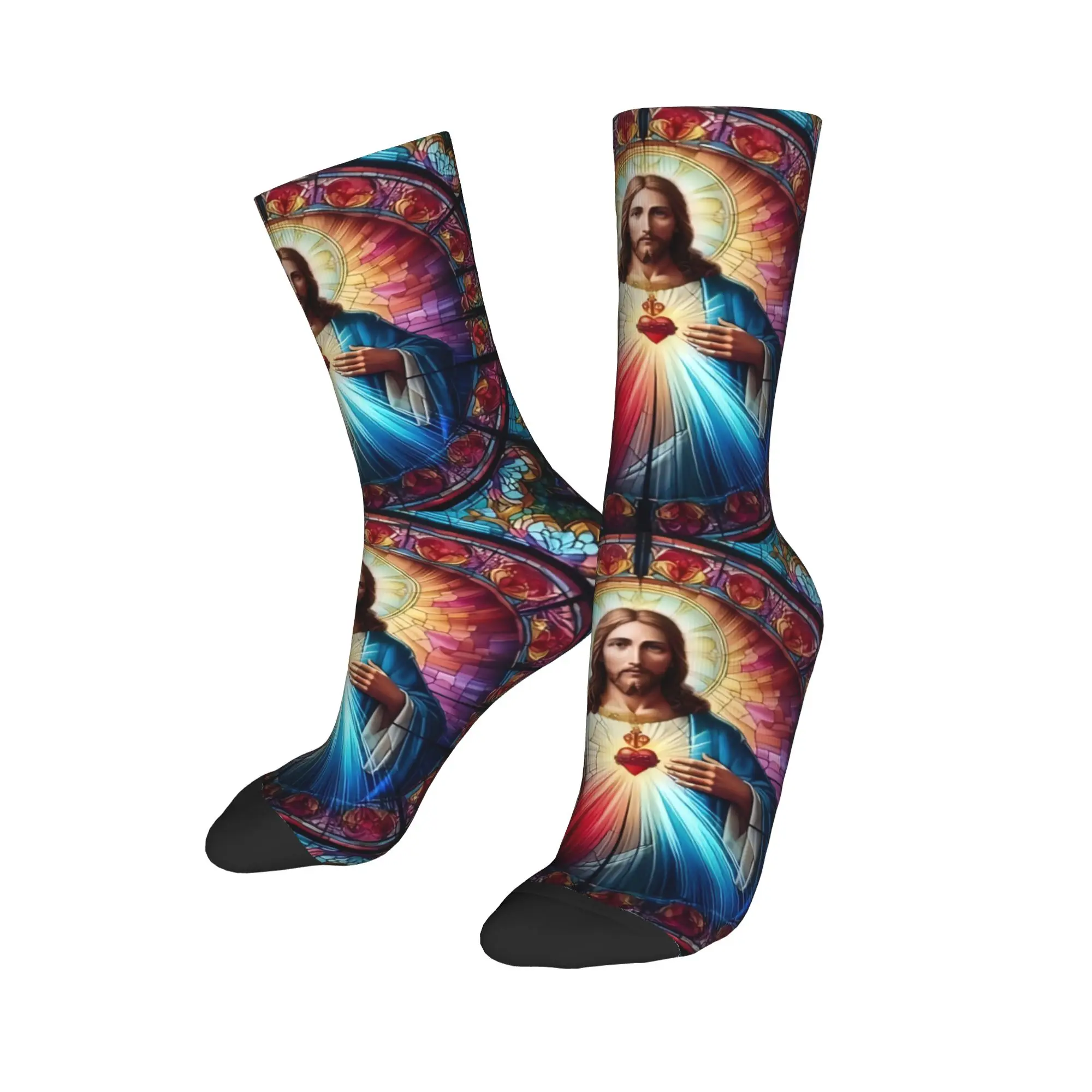 

Изготовленные на заказ католические носки с изображением Иисуса, христианской веры для мужчин и женщин, теплые забавные новые носки для экипажа