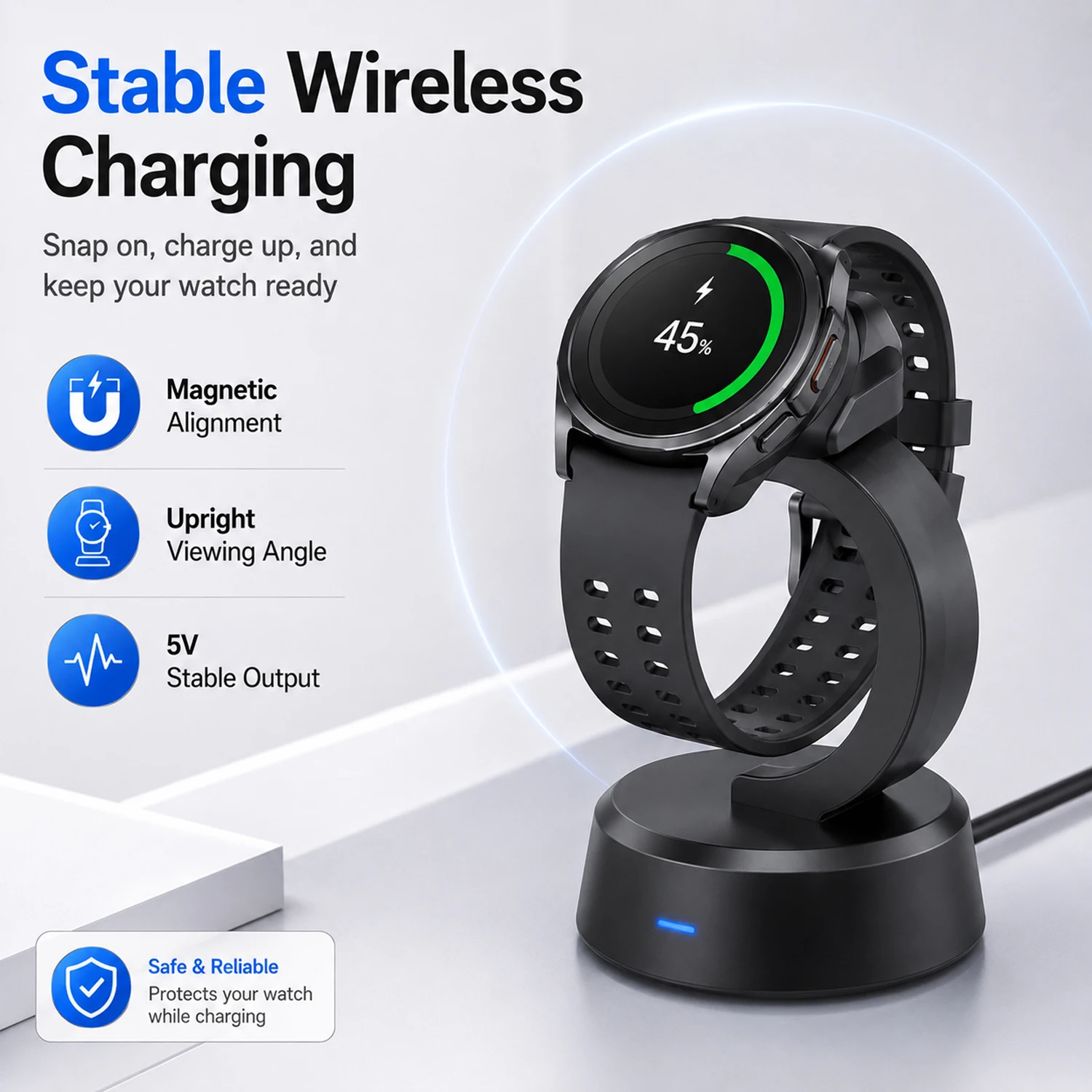 For Galaxy Watch 8 8 Classic Ultra 2025 C Shape Wireless Charger Magnetic Charging Dock 5V Stand for Watch 7 6 FE USB-C
