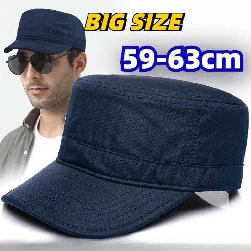 Men's Big Size 63cm Flat Top Baseball Caps Outdoors Summer Mesh Quick Drying Sun Protection Sun Cap Cool Thin Breathable Dad Hat