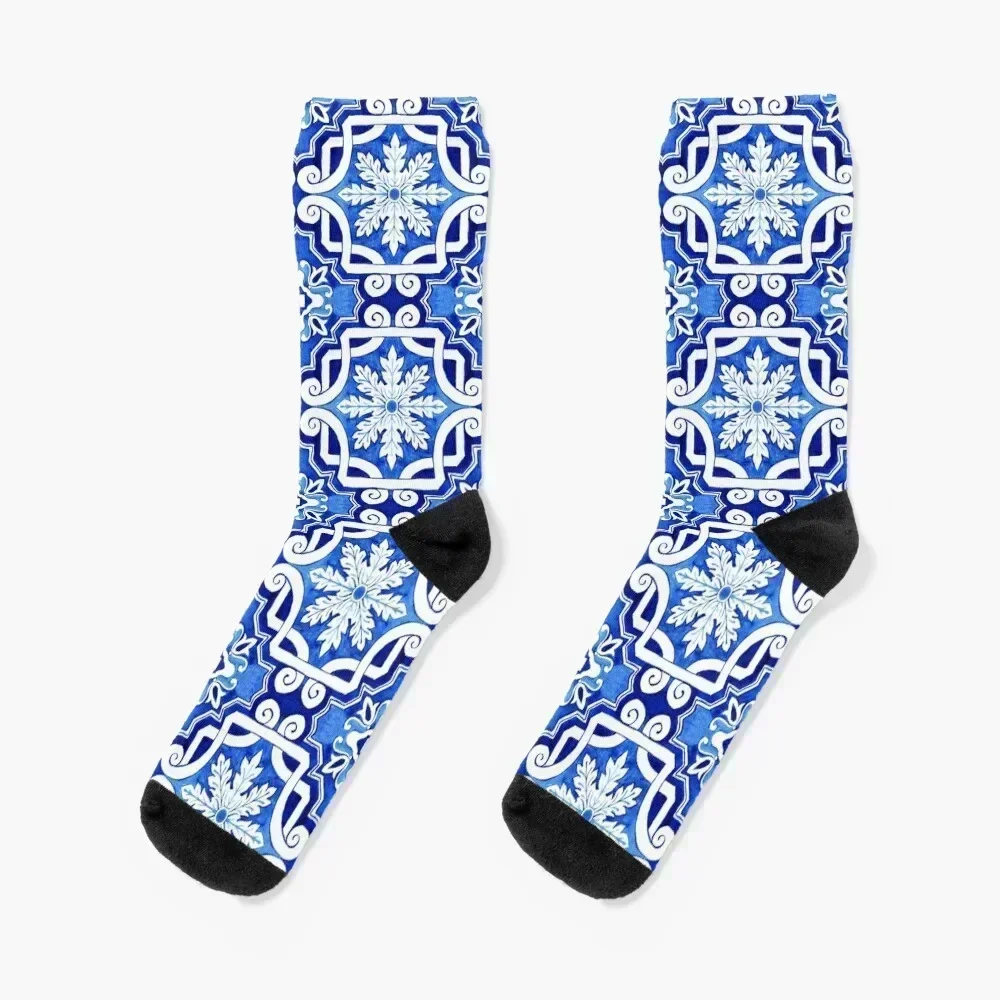 

Azulejo Portuguese Tile Watercolor Artwork 16 Socks christmas stocking Rugby kids Ladies Socks Men's