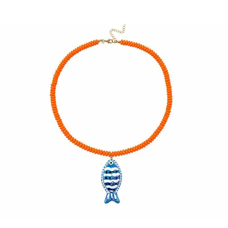 Fish Pendant Necklace Handmade Bead Waterproof Beach Vacation Style Jewelry for Women Water Activities