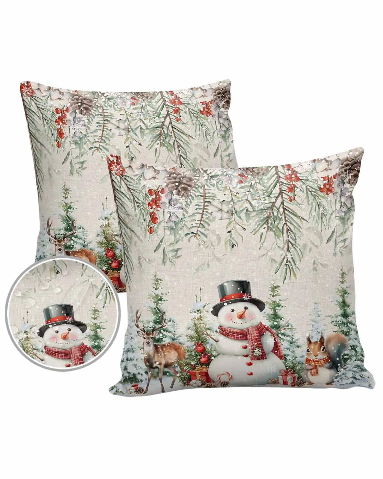 2/4PCS Christmas Berry Pine Snowman Squirrel Throw Pillow Cover Case For Sofa Car Home Decoration Pillowcase